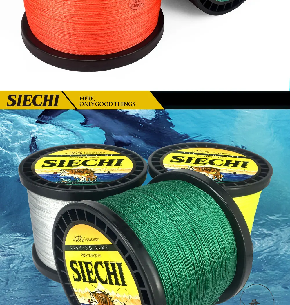 SIECHI 1000 м 12LB-83LB PE мультифиламентная 4 прядей плетеная леска для океанской рыбалки супер сильная цветная плетеная леска для ловли карпа