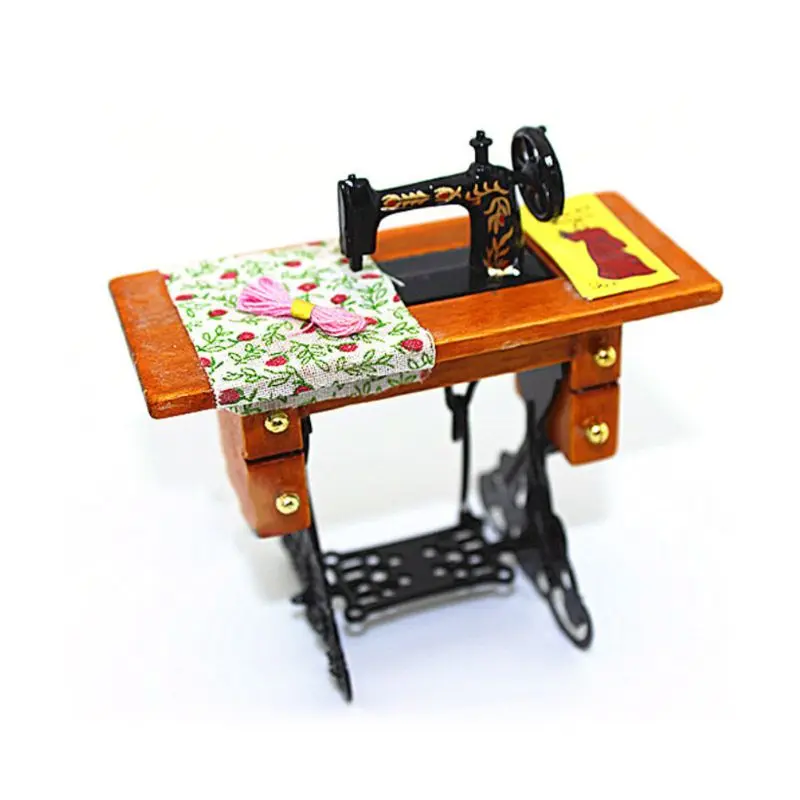 

Sewing Machine with Cloth Line for 1/12 Scale Vintage Miniature Doll House Furniture Decoration