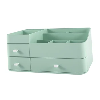 

1Pc Household Cosmetic Storage Box Desktop Makeup Organizer Holder Plastic Cosmetics Box with Drawer (Green)
