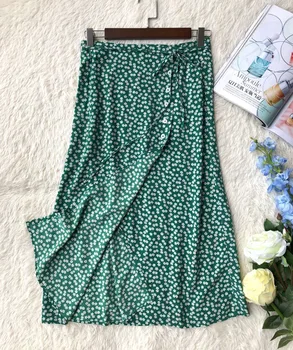 

New Women Dots Print Wrap Skirt Soft Viscose Side Buttons Midi Length High Waist Gloria Midi Skirt