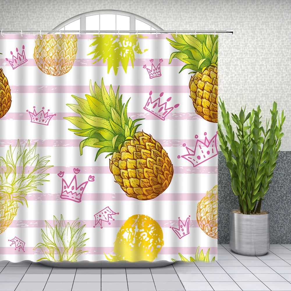 

Cartoon Pineapple Fruit Shower Curtains Hand Drawn Child Crown Bathroom Decor Home Bath Cloth Curtain Set Cheap