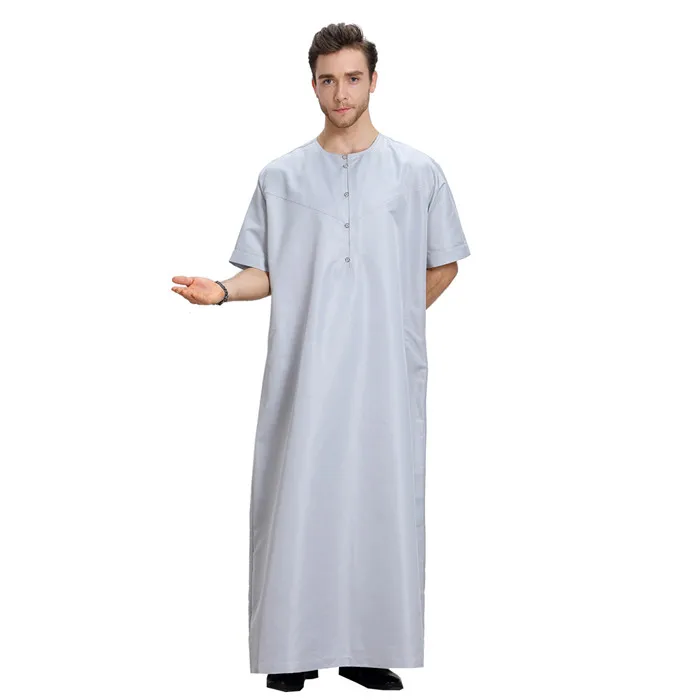 Gray Jubba Thobe Мусульманская абайя Сауди Арабский Кафтан мусульманская одежда мужская с коротким рукавом одноцветная мужская одежда с круглым вырезом мусульманская одежда - Цвет: Gray Jubba Thobe