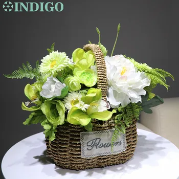 

INDIGO- Green Flower Basket Flower Arrangement Gift Bouquet Artificial Flower Bonsai Party Event Exclusive Sales Interior Trim