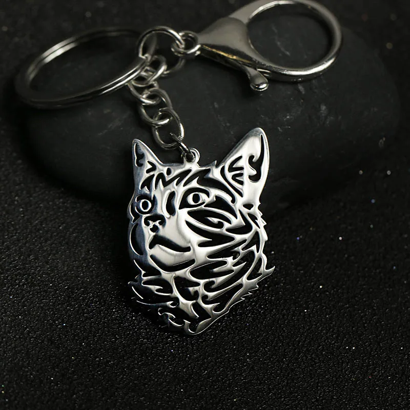 30*38mm Metal Cat Keychain Pet Hounds Key Ring Men Women Animal Lover
