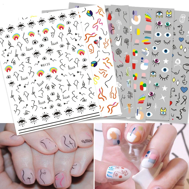 

Abstract Figure 3D nail stickers black line woman Design nail sticker Rose adhesive stickers Nail Art tattoo decoration