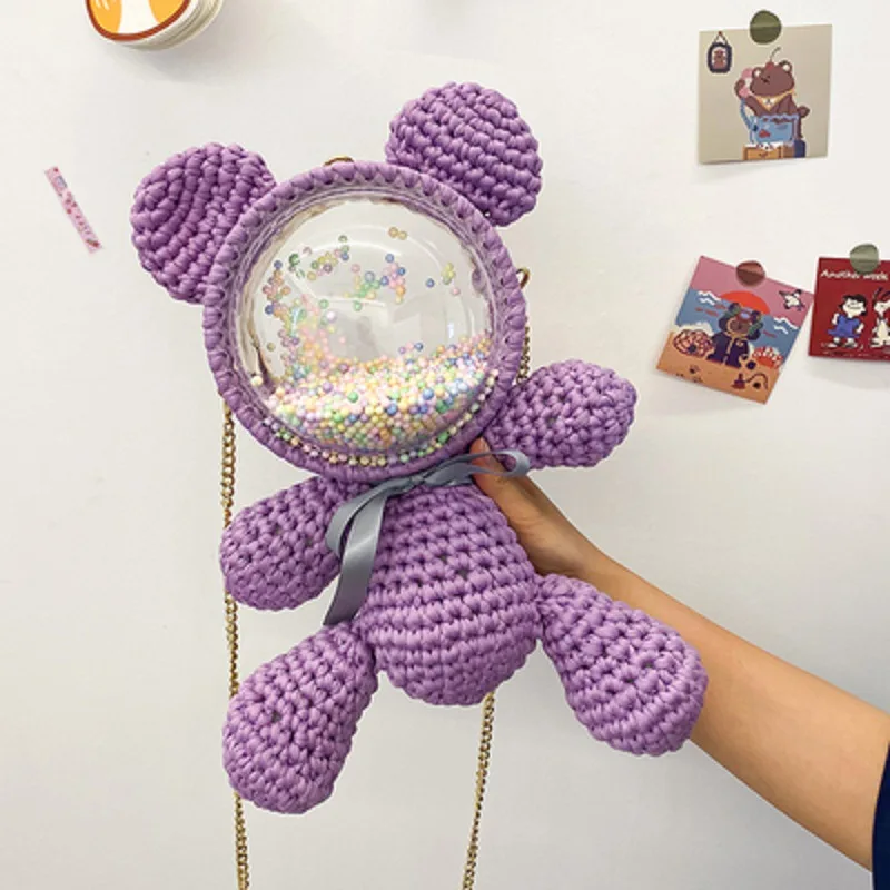 

DIY Yarn Knitting Materail Bag Including All Threads and Other Accessories for Stripe Violent Bear Bag Material Bag Shoulder Bag
