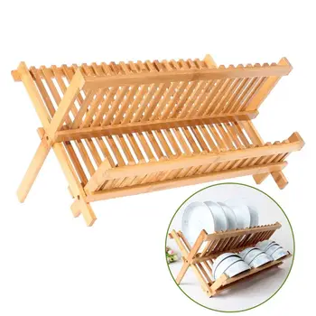 

20 Grid Folding Bamboo Dish Rack Drying Rack Holder Utensil Drainer Plate Storage Holder Plate Home Kitchen Wooden Dish Flatware