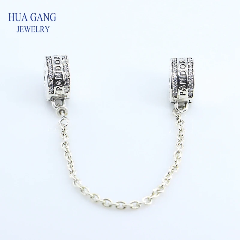 

New 100% 925 Sterling Silver Logo Safety Chain Fashion Women Elegant Gift Birthday Present Free postage 792057CZ