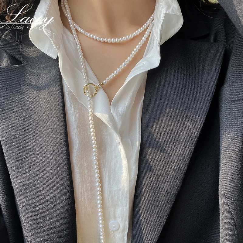 Collar de perlas pequeñas reales para mujer, collar de suéter de moda de perlas agua dulce para - AliExpress
