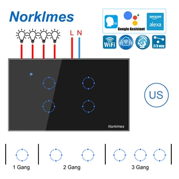 

WiFi Smart Wall Light Switch Glass Panel Wi-Fi Smart Life Tuya APP Remote Control Works With Alexa Google Home 1/2/3 Gang