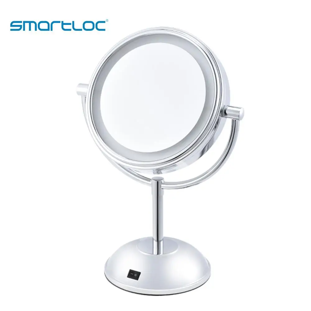 Smartloc 2 Железный светодиодный светильник для лица, подставка для ванной комнаты, круглое зеркало для макияжа, 5X Увеличительное Зеркало для ванной, косметическое туалетное зеркало, смарт-настенное
