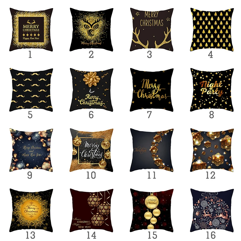 

Christmas Cushion Cover Decor Black Gold Printing Christmas Tree Polyester Pillow Cover for Home Chair Sofa Decor Pillow Case