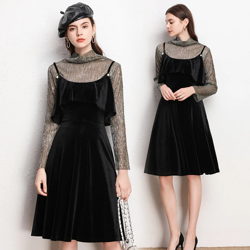 

Large Austrian 2019 Spring New Style Fashion Set Liangsi Camisole Pearl Two-Piece Set Slimming Slim Dress