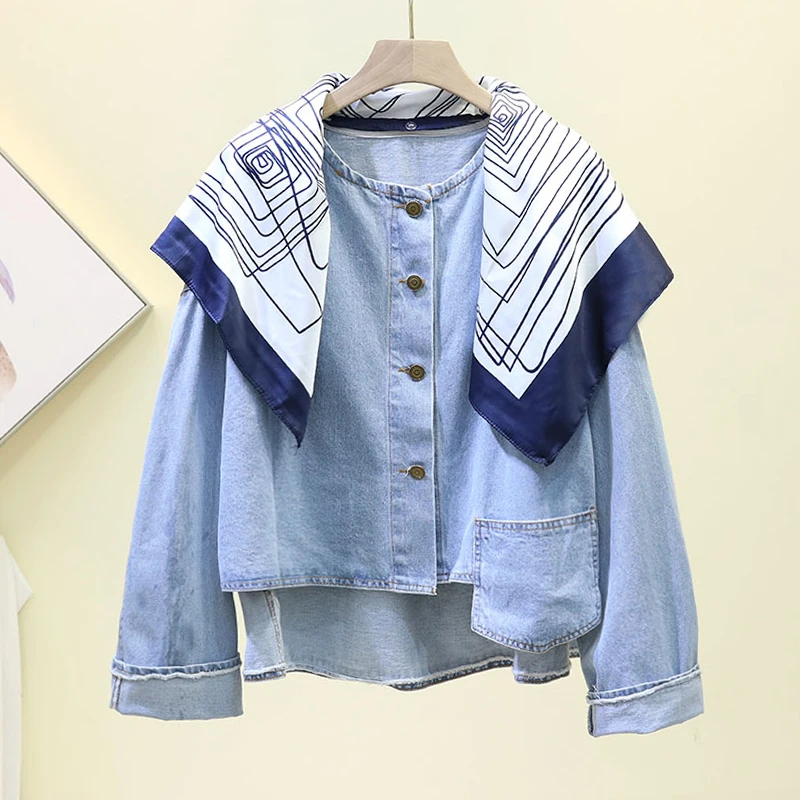 3XL осенний модный шарф, шаль, шикарное джинсовое пальто для женщин, весна, новинка, большой размер, тонкое женское пальто, необычная джинсовая куртка для женщин