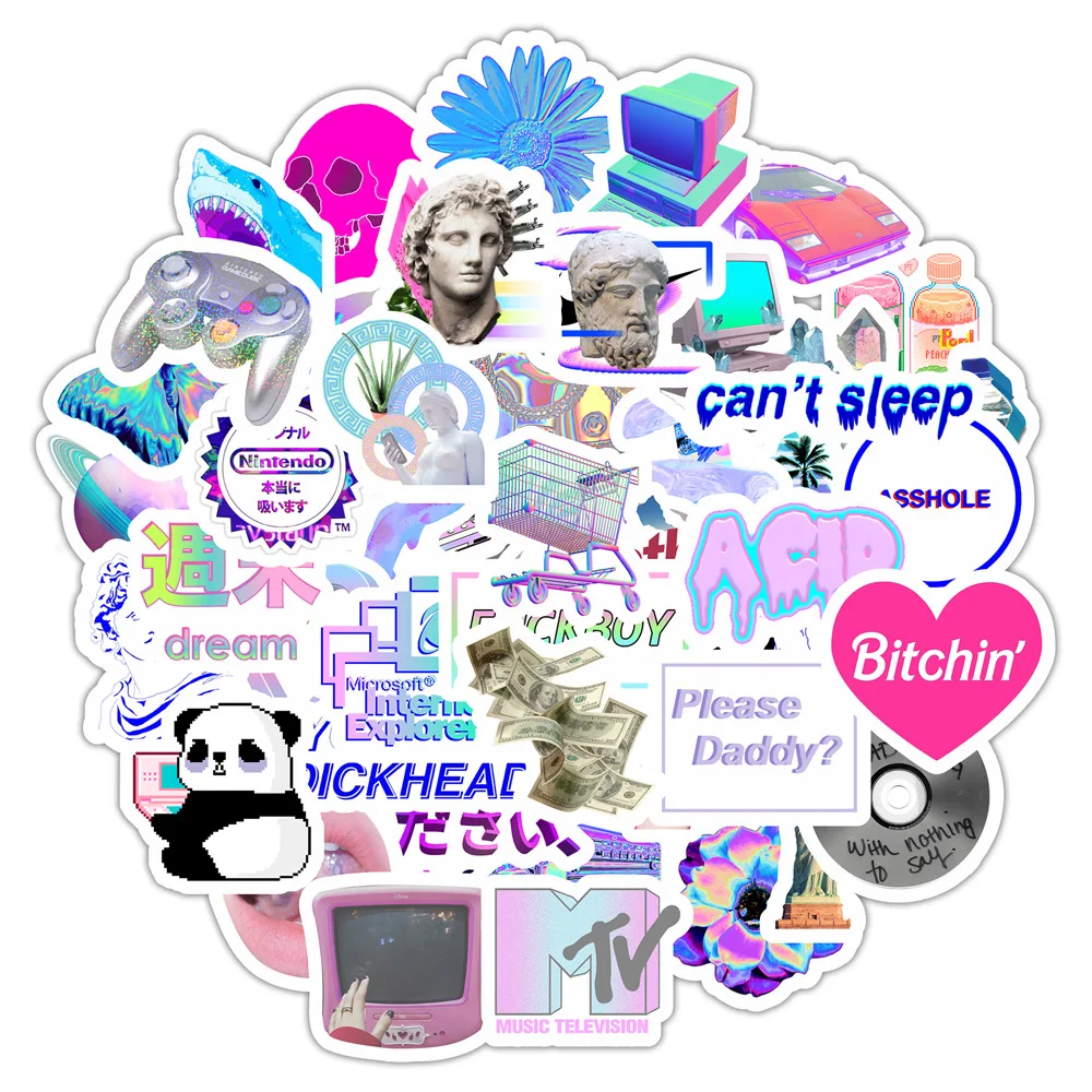 

50PCS Pretty Vaporwave Stickers Waterproof To DIY Laptop Phone Guitar Suitcase Moto Skateboard Abstract Art Sticke Free Shipping
