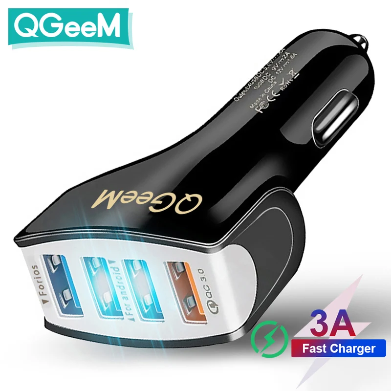 Автомобильное зарядное устройство QGEEM 4USB QC 3 0 с быстрой зарядкой автомобильное