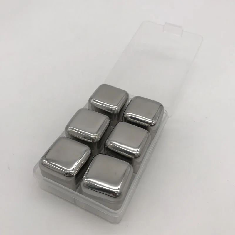 6 Pcs 304 нержавеющая сталь многоразовые Виски камни Чиллеры гранит вино напитки охладитель льда кубики Виски камни оптом с пластиковой коробкой - Цвет: 6 Pcs