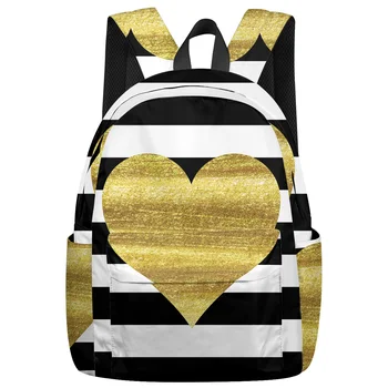 

Valentine'S Day Themed Gold Hearts Backpack For Teenage Travel Bags School Bags Backpack Interior Key Chain Holder