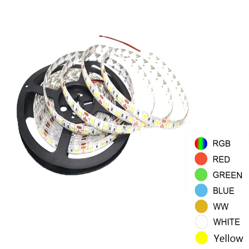 LED DC12V 1M/60 SMD5050 Warm/ RGB  Strip Led Non- Waterproof Flexible Background Wall Ceiling White Light Belt 5 Meters Per Roll