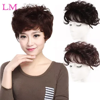 

LM Short Women Hair Wig Toupee Thin Skin Natural Hair Topper Party Hairpiece Topper HairPiece Curly Hair Clip in Hair