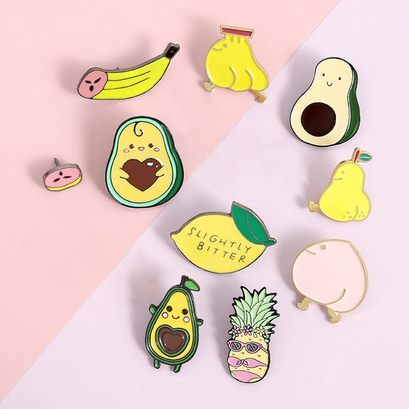 Cute Pin Lemon Banana Enamel Pin Avocado Pineapple Pear Peach Brooch Lapel  Badge Cute Summer Fruit Jewelry Gifts for Children - AliExpress