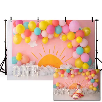 

Mehofond 1st Birthday Photo Backdrop Colorful Balloon Sun Baby Portrait Decor Wall Photography Background Photo Studio Photocall