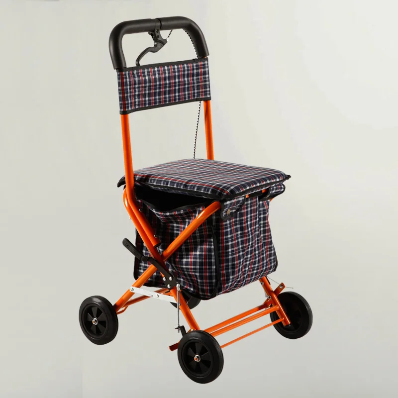 Dual Function Seniors Walker, 4-Wheeled Portable Cart With Hand Brake, Elderly Wheelchair Stroller