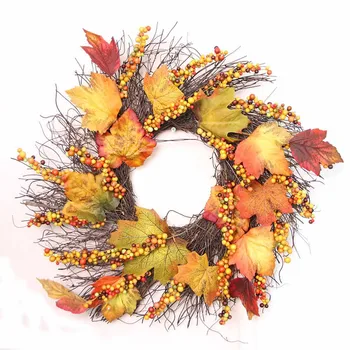 

50cm Berry maple leaf christmas Home Decor Natural Rattan Wreath Christmas Crafts Happy Christmas Decoration Wedding Wreath A16