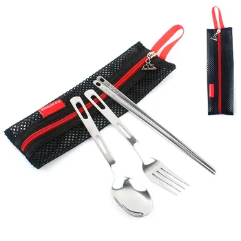 

4 In 1Portable Outdoor Camping Picnic Survival Set Picnic Tableware Stainless Steel Folding Fork and Spoon Tab with Bag