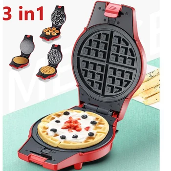 

3 in 1 Mini Portable Waffle Maker Machine Non-Stick Household Multi-Functional Electric Donut Maker Interchageable Plates