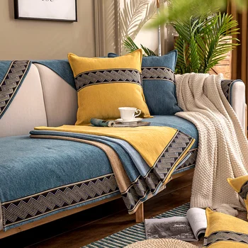 

Nordic Sofa Covers For Living Room Solid Slipcover Non-Slip Sofa Corner Cover Seat Embroidery Sofa Pad Towel Chenille Couch