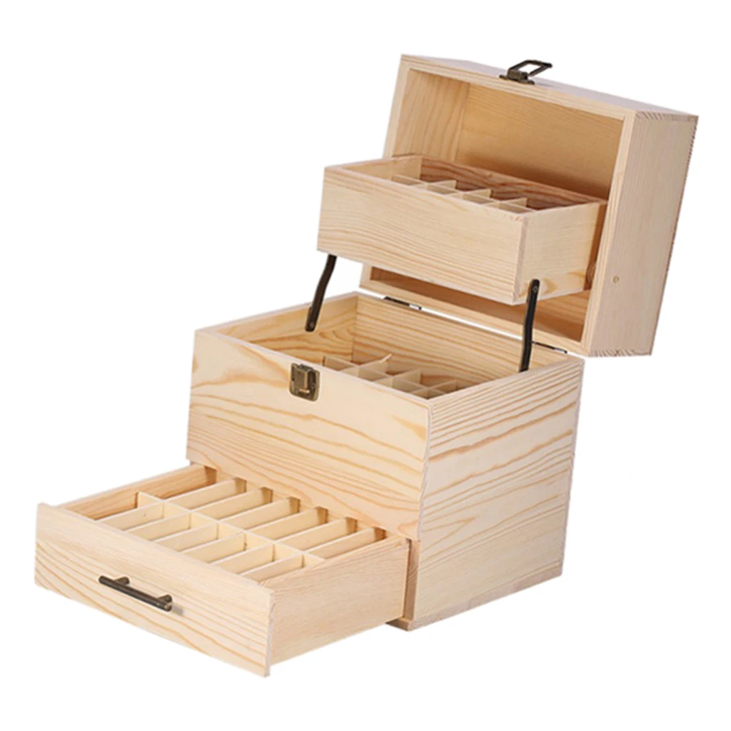 Nautral Pine Wood Essential Oil Wooden Box Aroma Oils Storage Case 59 Capacity Aromotherapy Oil Bottle Holder Display Show