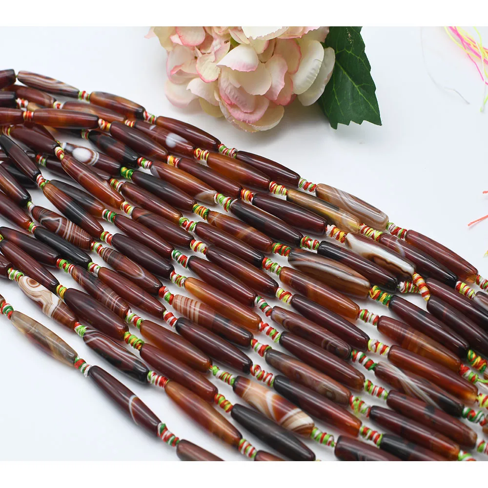 

2strands/lot 40mm Natural Smooth dark brown cylindrical Agate stone beads For DIY Bracelet Necklace Jewelry Making Strand 15"