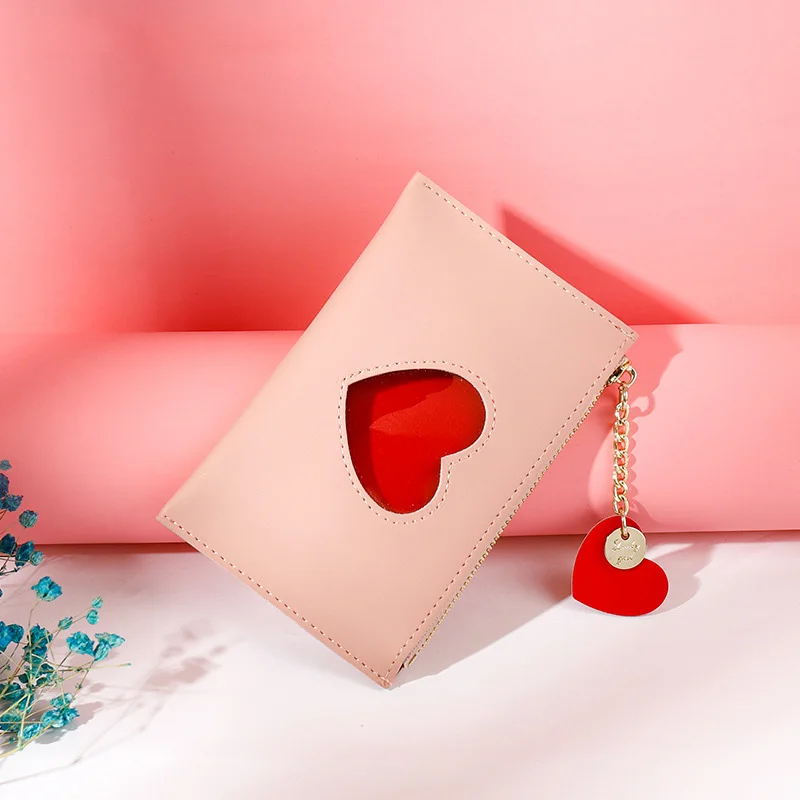 

multifunctional coin purse woman luxury heart small wallet women zipper short with card holders heart-shaped pendant designer