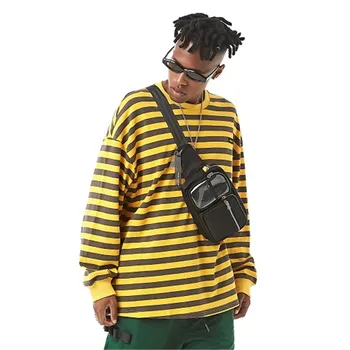 

Men High Quality Long Sleeve Stripe T-shirt Male Women Streetwear Hip Hop Loose Tees Shirts Sea-striped Shirt