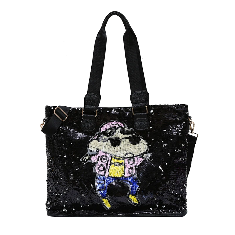 

Black Travel Bag Cartoon Sequins Ladies Casual Shoulder Bag Shopping Shopper Hand Bags For Female Messenger Fashion Handbag Bag