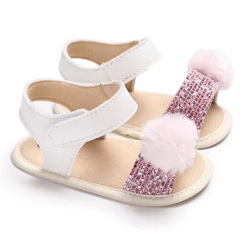 

Baby Shoes Summer Baby Girl Sandals Newborn Infant Toddler Pink Sequin Fluff Ball Soft-soled Sandals First Walkers Crib Shoes