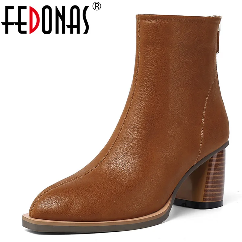 

FEDONAS Dancing Party Shoes Woman Autumn Winter Sexy Women Pointed Toe Ankle Boots High Heels Genuine Leather Chelsea Boots