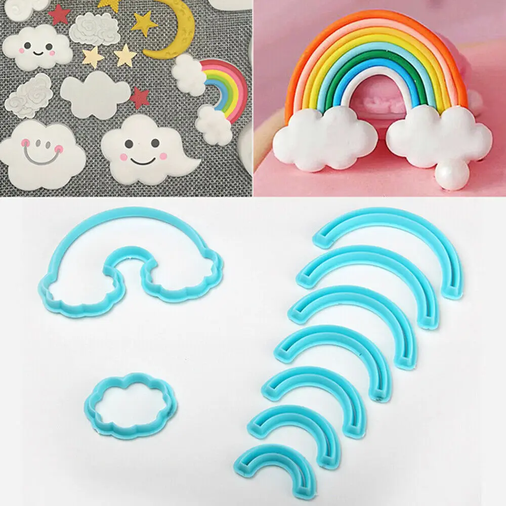 9pcs/set Rainbow Cookie Cutter plastic mold fondant Cake decoration baking Tool soap chocolate pastry Mold |