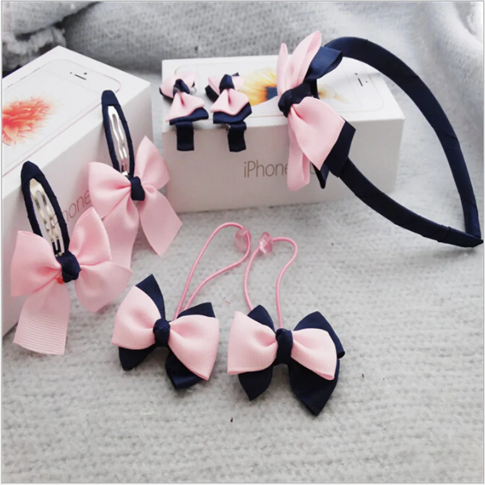 pink dark blue 7 шт./компл. милой детской одежды для девочек на Рождество для малышей; повязка на голову забавная одежда для малышей; с бантом заколка для волос резинка для волос аксессуары красочные Головные уборы красивая - Цвет: pink dark blue
