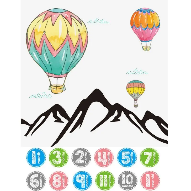 Newborn Photography Prop Blankets Hot Air Balloon Printed Backdrop Cloth Baby Boy Girl Monthly Photograph Stickers