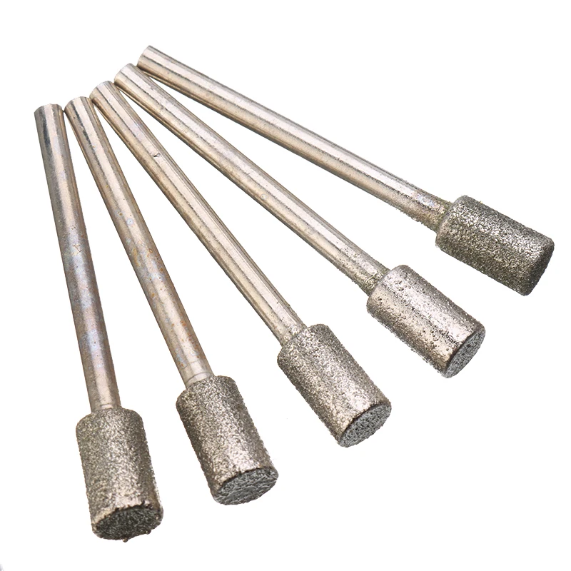5pcs 3mm Shank Silver Diamond Grinding Burr Stone Drill Bits Grinding Rod Mill For Glass