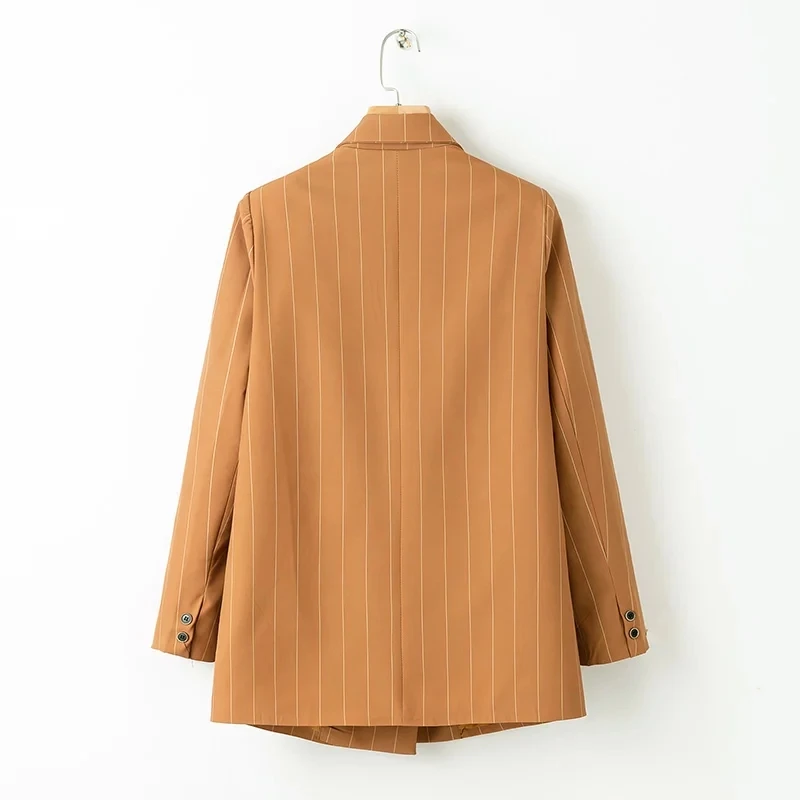 Striped Women Twill Blazers Khaki 2019 Spring-Autumn Loose Ladies Notched Collar Suits Elegant Girls Pockets Blazer Jacket set Striped Women Twill Blazers Khaki 2019 Spring-Autumn Loose Ladies Notched Collar Suits Elegant Girls Pockets Blazer Jacket set