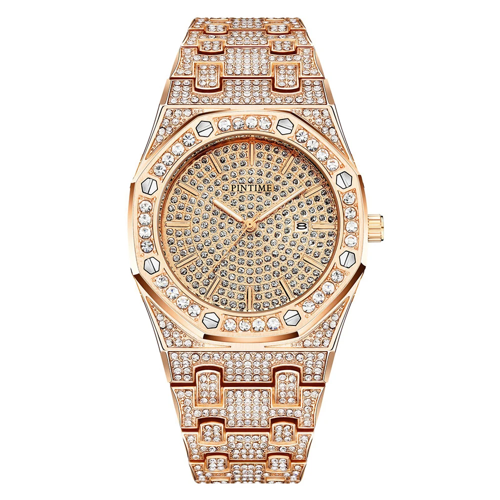 

Bling Iced Out Watch Men Luxury Brand Diamond Quartz Men's Wristwatches Gold Hip Hop Men Watch relogio masculino zegarek meski
