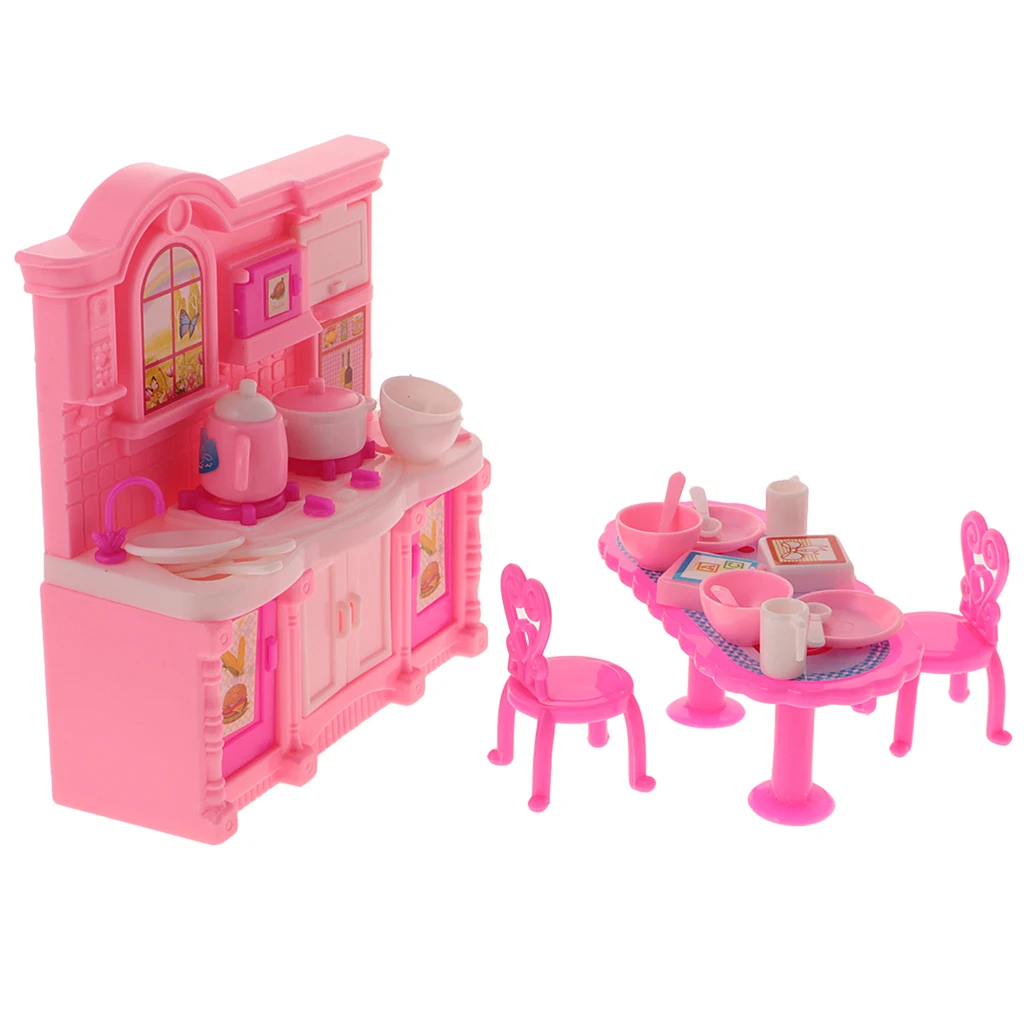 1/6 Scale Miniature Kitchen Cabinet+ Table+ Chair Dining Room Furniture For Dolls House Action Figures Accessory