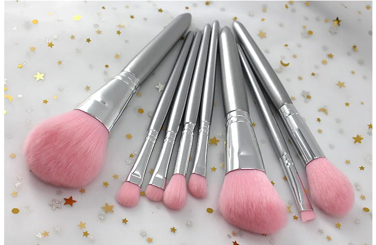 8 шт. набор серебряных кистей для макияжа pincel maquiagem Косметика maquillaje инструмент для макияжа Пудра Тени для век косметический набор