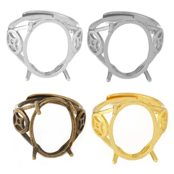 

12x16mm Plated Brass Adjustable Ring Settings Blank/Base,Fit 12x16mm Glass Cabochons,Buttons;Ring Bezels