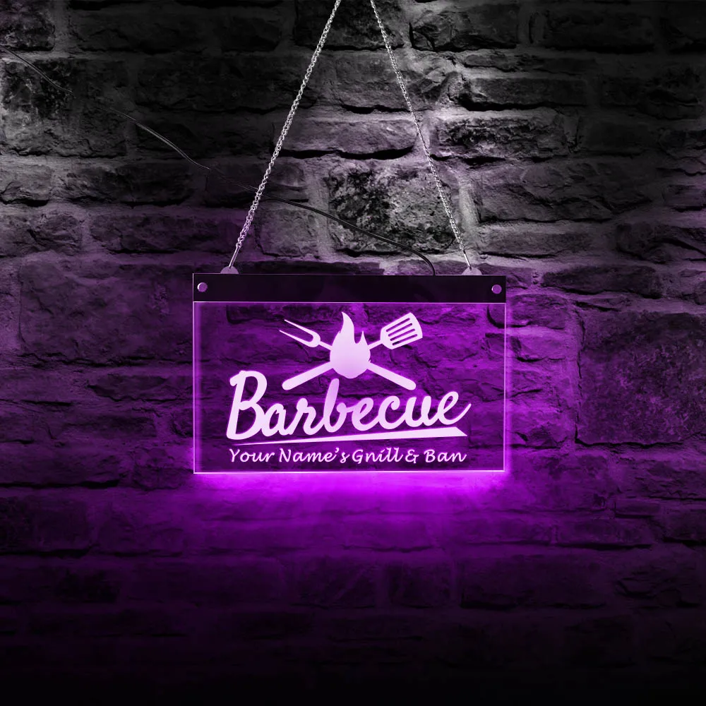 

Personalized Your Name Grill & Bar Barbecue BBQ Modern LED Lighting Neon Sign Outdoor Patio Chef Grill Hanging LED Lighted Sign