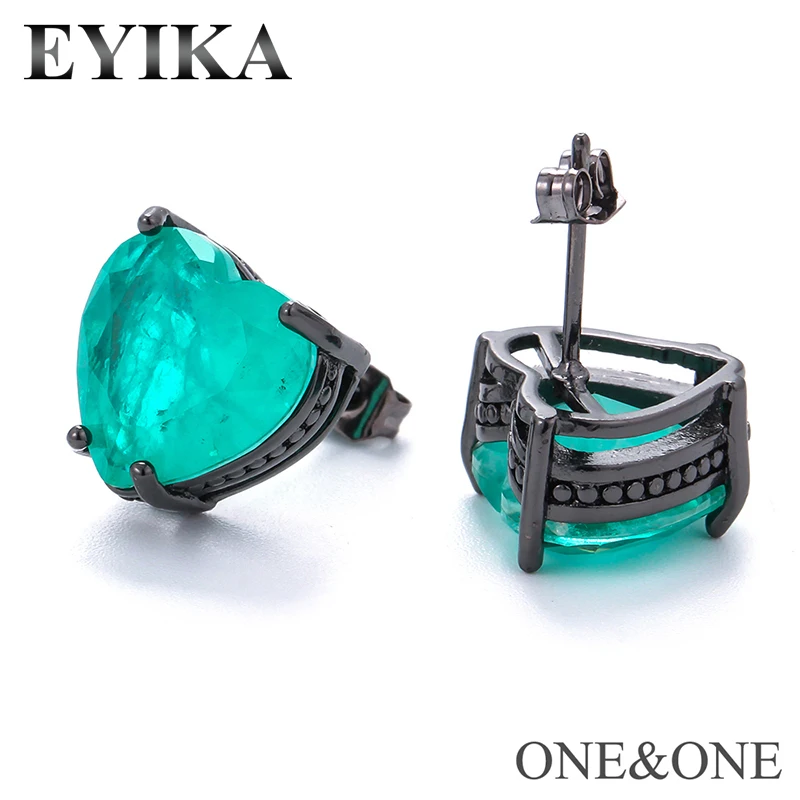EYIKA, новейшие Серьги-гвоздики в форме сердца с кристаллами, 12x12 мм, очаровательные Серьги, Женские Ювелирные изделия, розовые/зеленые цвета на выбор