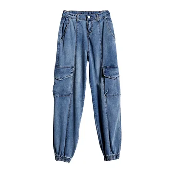 

2020 Plus Size Cardo Pants Stretch Waist 3XL Women Long Jeans With Pocket Oversize High Waist Big Size 7XL Women Jeans 4XL Pants